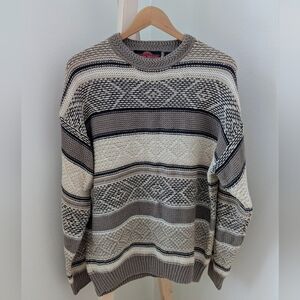 Vintage Chunky Textured Abstract Geometric Crewneck Sweater In Ivory/Black